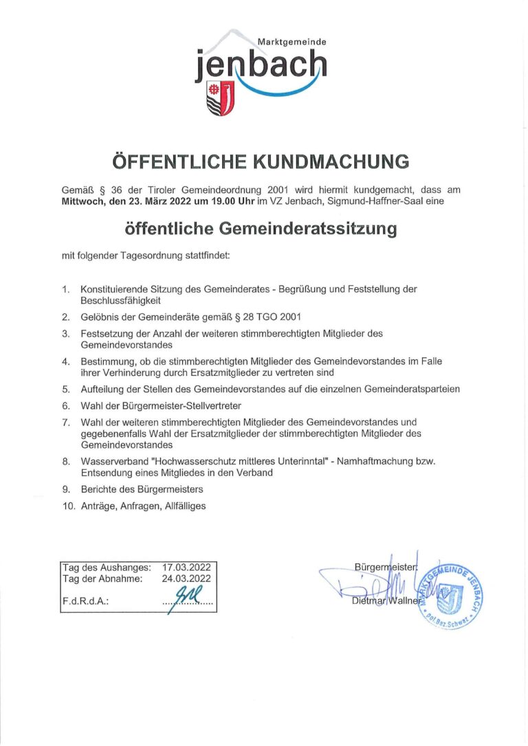 Gemeinderatssitzung Einladung