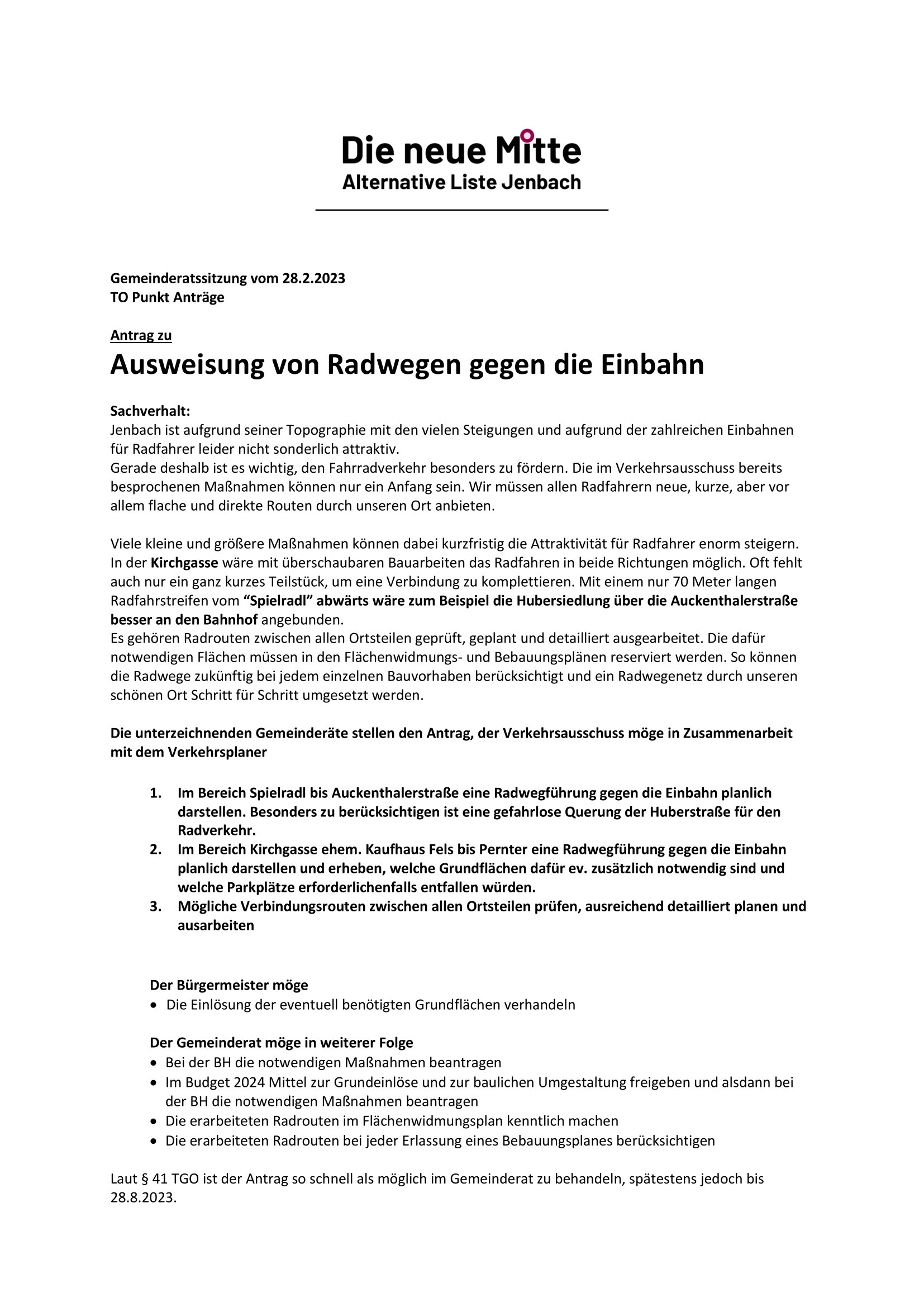 Antrag Radwege