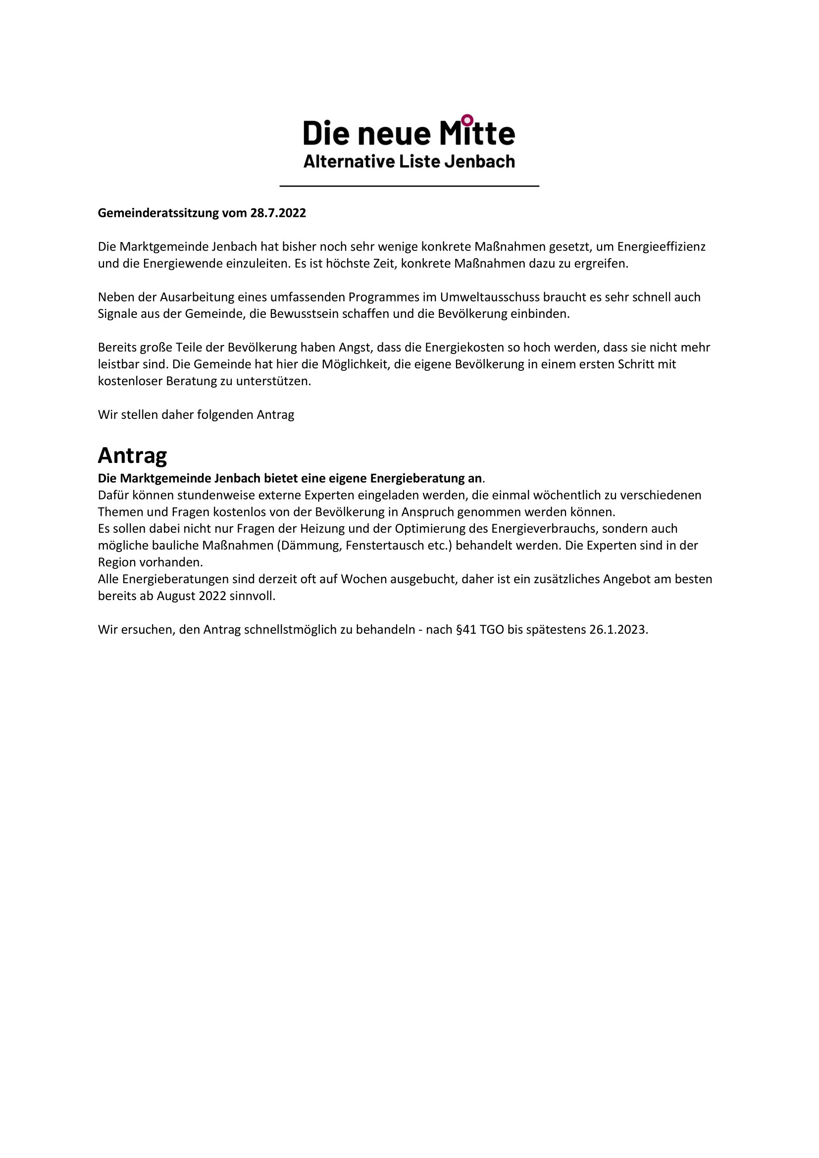 Antrag Energieberatung