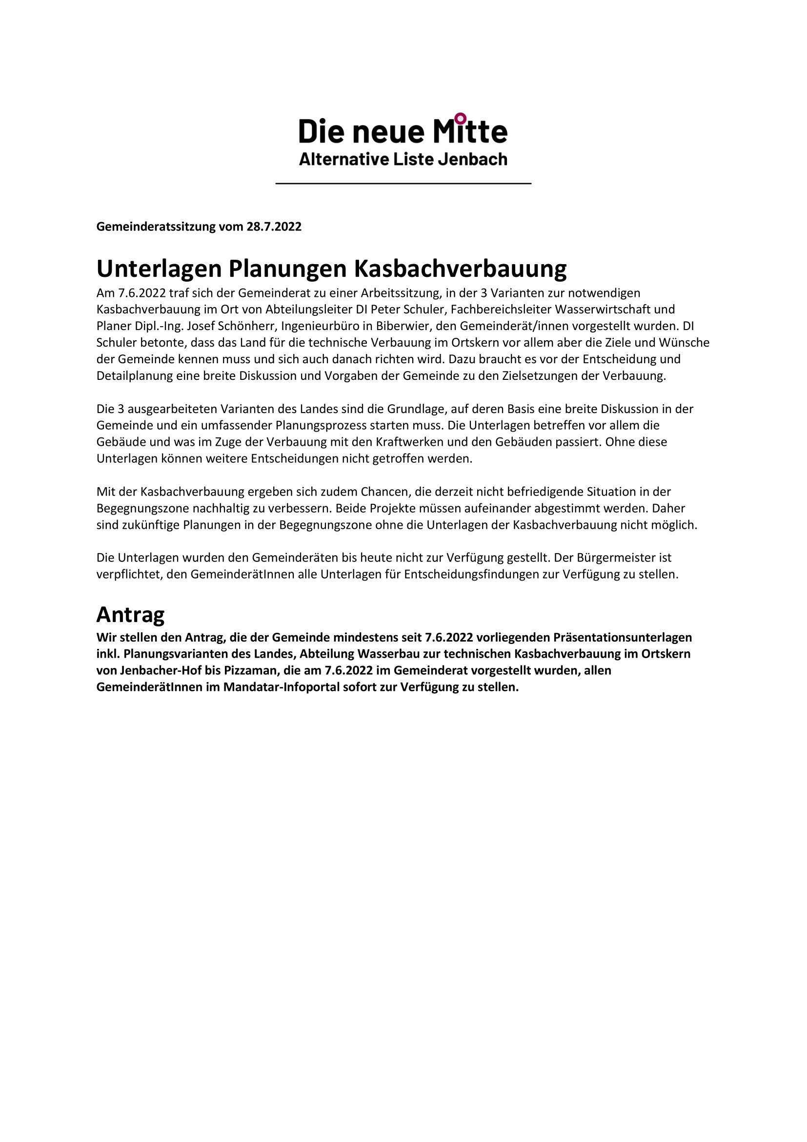 Antrag Unterlagen Planungen Kasbachverbauung