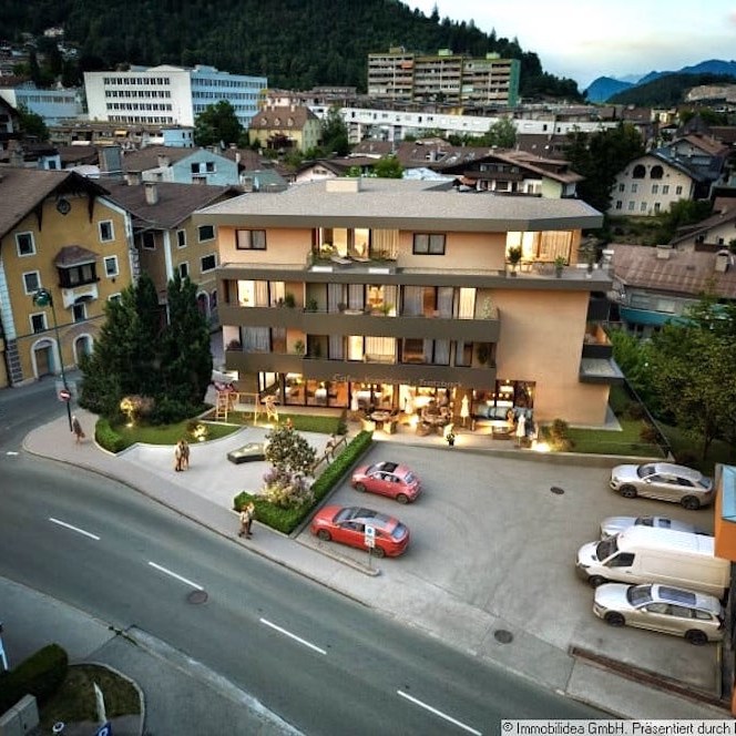 Plan der neuen Wohnanlage mit Parkplatz und